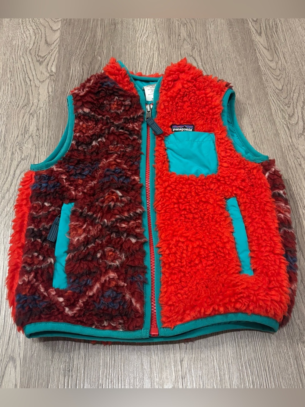 Rare‎ Patagonia Retro-X Deep Pile Fleece Vest Toddler 3T Red/Teal Aztec NWOT